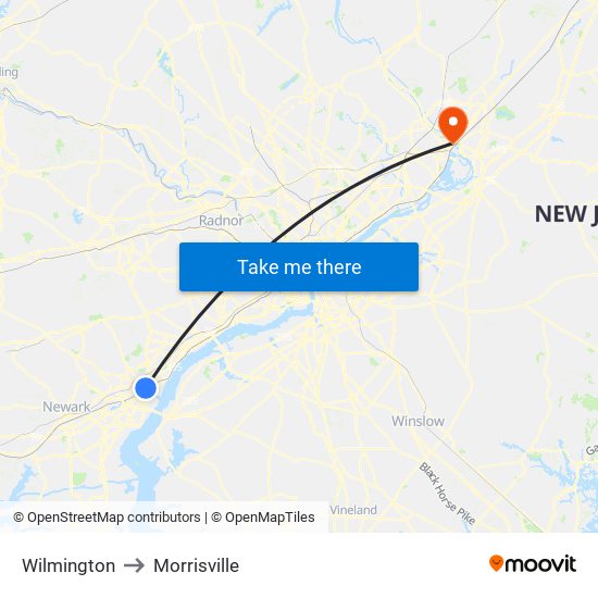 Wilmington to Morrisville map