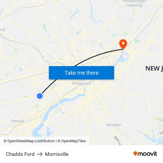 Chadds Ford to Morrisville map
