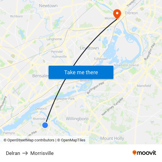 Delran to Morrisville map