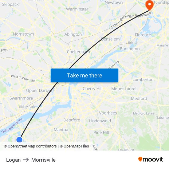 Logan to Morrisville map