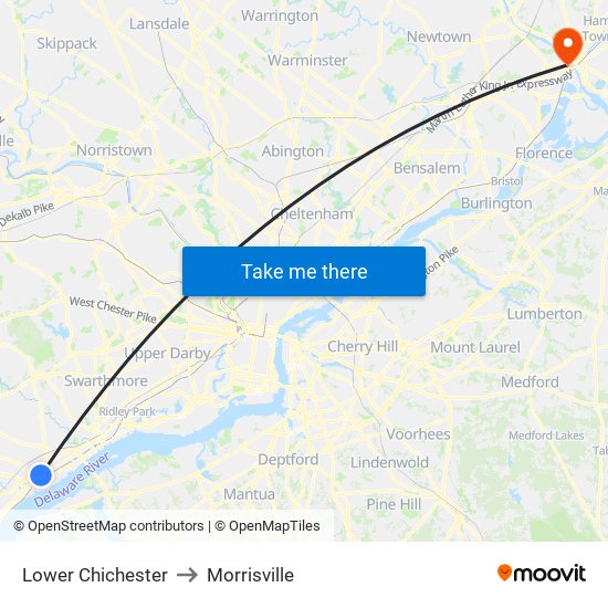 Lower Chichester to Morrisville map