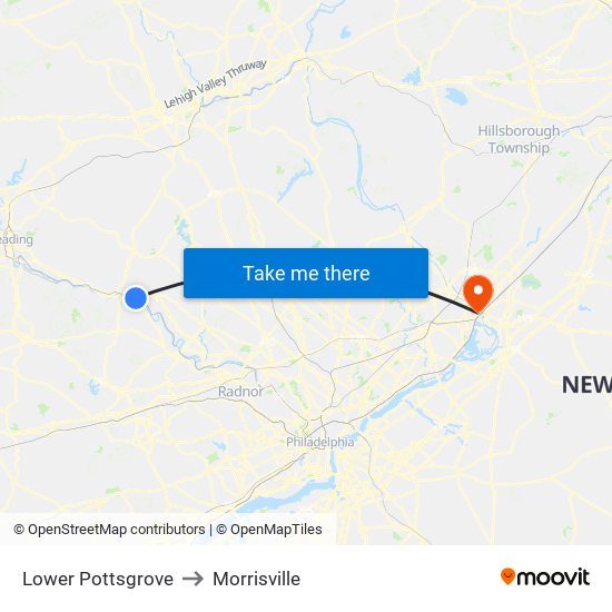 Lower Pottsgrove to Morrisville map