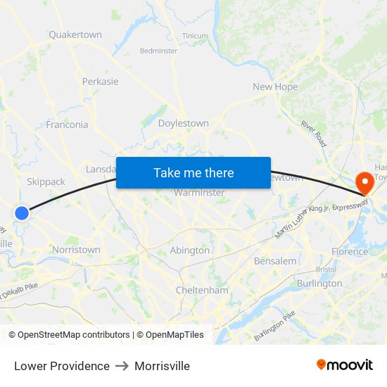 Lower Providence to Morrisville map