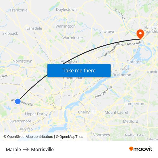 Marple to Morrisville map