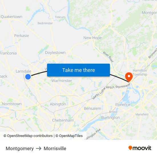 Montgomery to Morrisville map