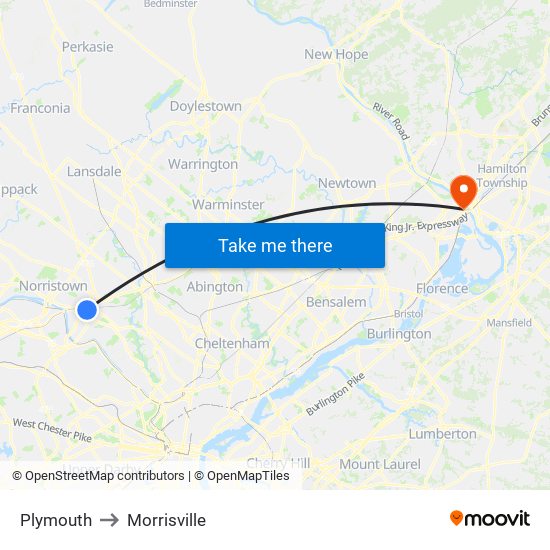 Plymouth to Morrisville map