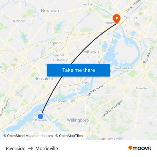Riverside to Morrisville map