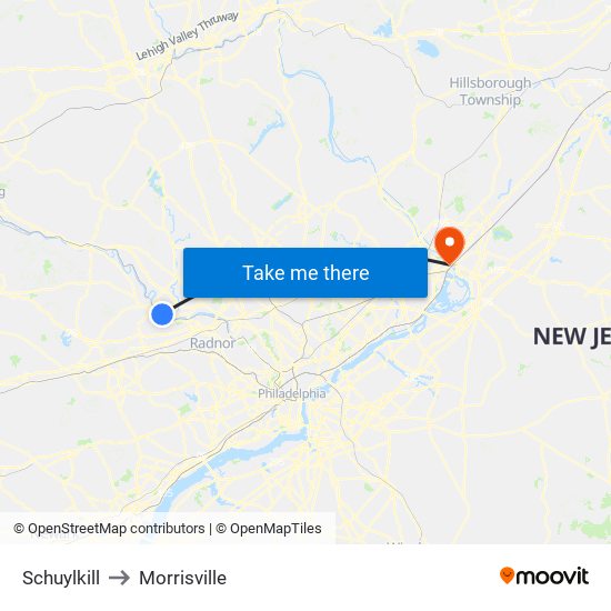 Schuylkill to Morrisville map