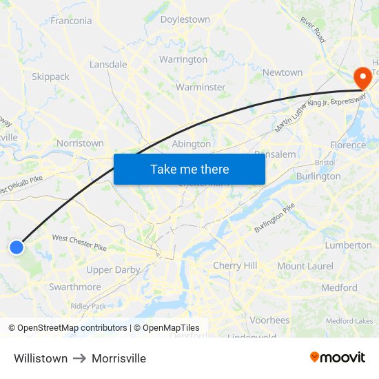 Willistown to Morrisville map