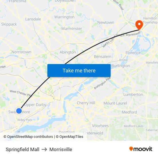 Springfield Mall to Morrisville map