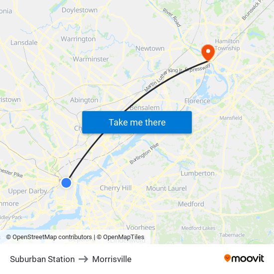 Suburban Station to Morrisville map