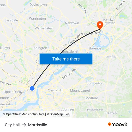 City Hall to Morrisville map