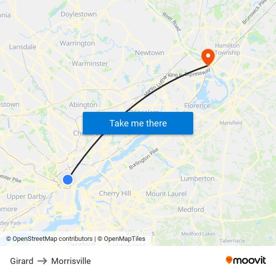 Girard to Morrisville map