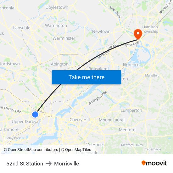 52nd St Station to Morrisville map