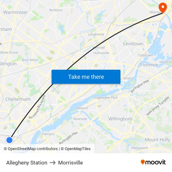 Allegheny Station to Morrisville map