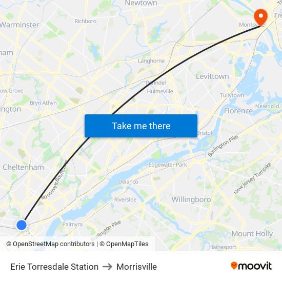 Erie Torresdale Station to Morrisville map