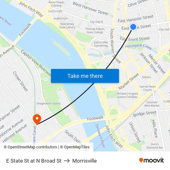 E State St at N Broad St to Morrisville map