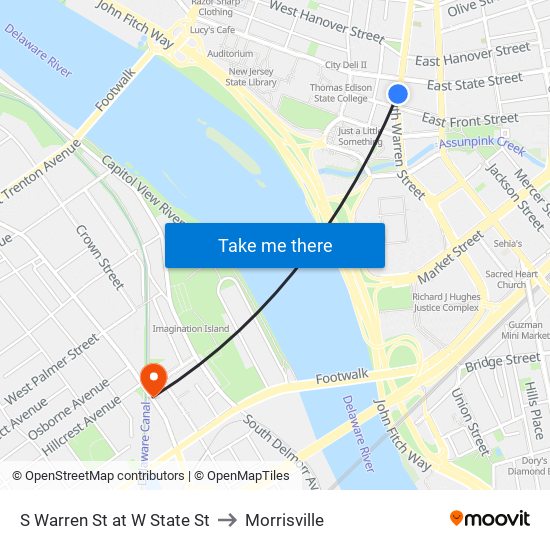 S Warren St at W State St to Morrisville map