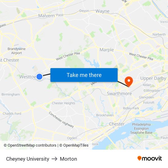 Cheyney University to Morton map