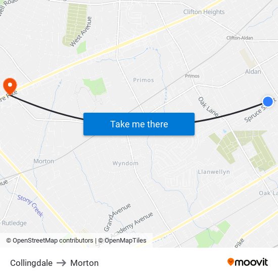 Collingdale to Morton map
