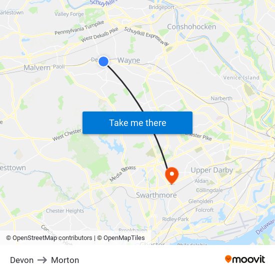 Devon to Morton map