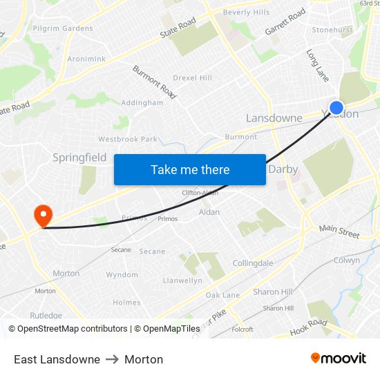 East Lansdowne to Morton map