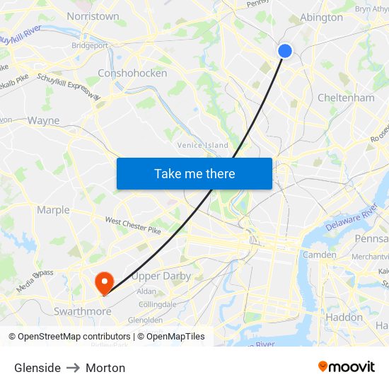 Glenside to Morton map