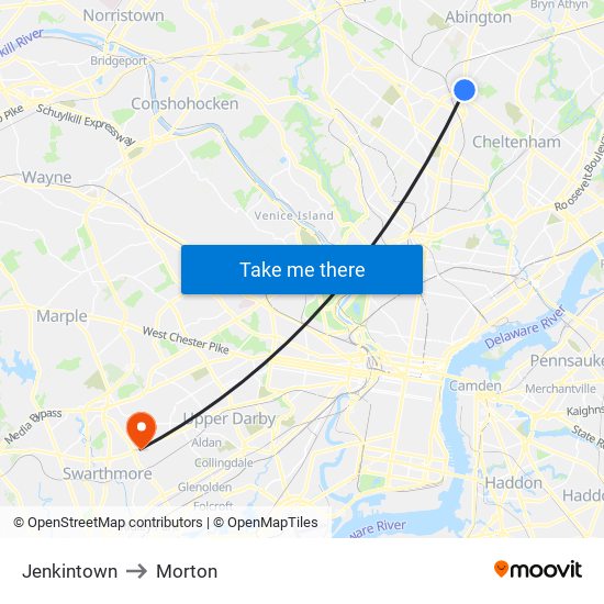 Jenkintown to Morton map