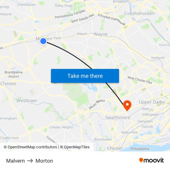 Malvern to Morton map