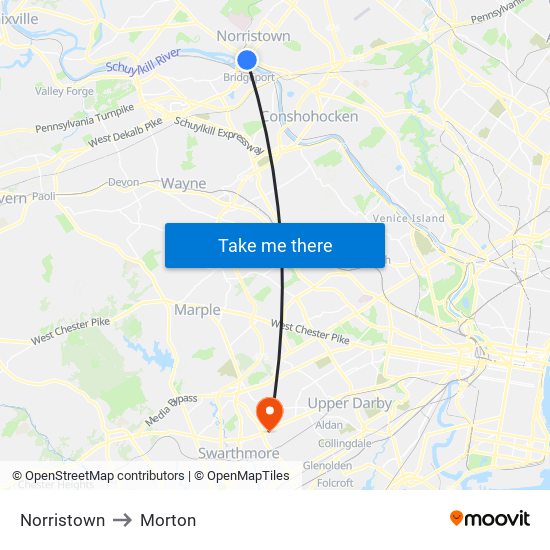 Norristown to Morton map