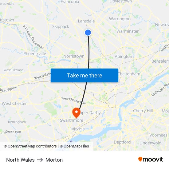 North Wales to Morton map