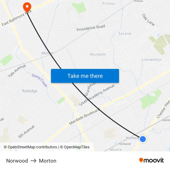 Norwood to Morton map