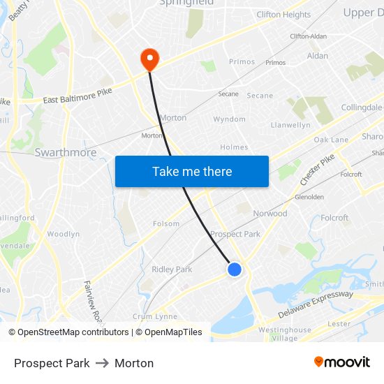 Prospect Park to Morton map