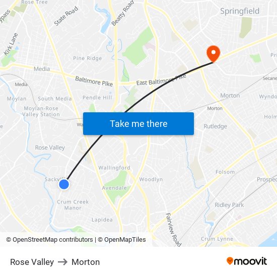 Rose Valley to Morton map