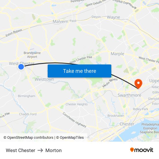 West Chester to Morton map