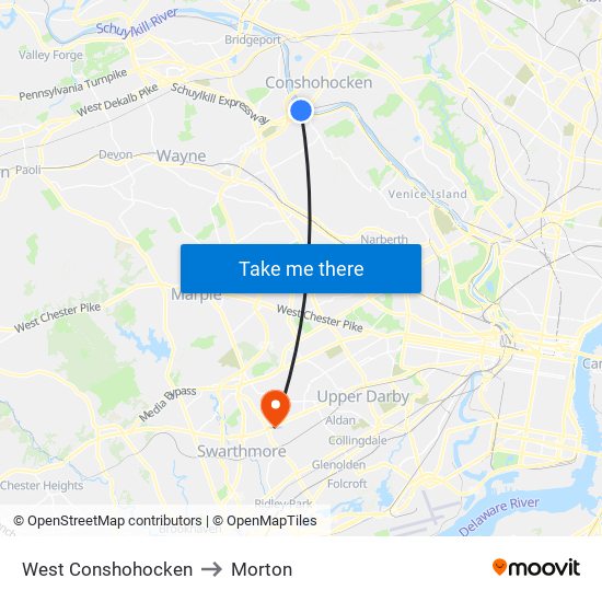 West Conshohocken to Morton map