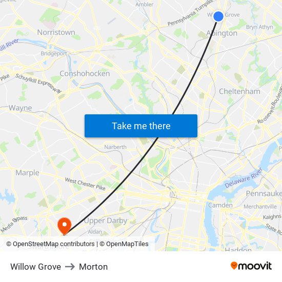Willow Grove to Morton map