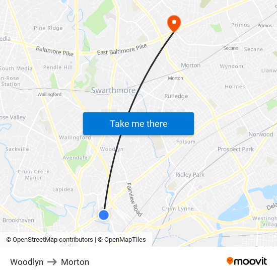 Woodlyn to Morton map