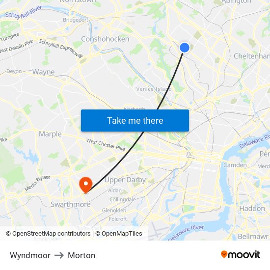 Wyndmoor to Morton map