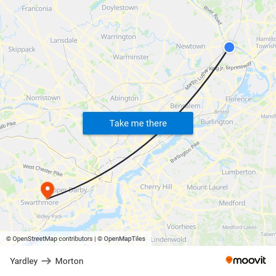 Yardley to Morton map