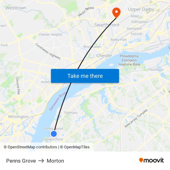 Penns Grove to Morton map