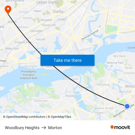 Woodbury Heights to Morton map
