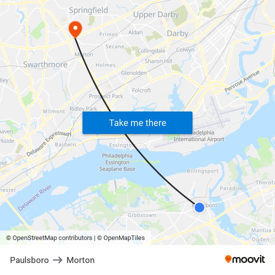 Paulsboro to Morton map