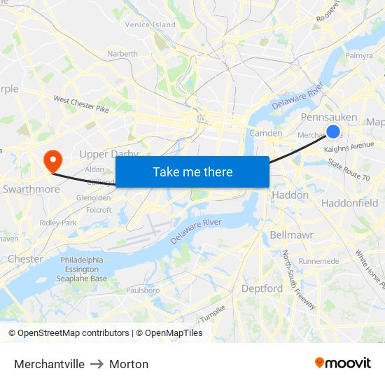 Merchantville to Morton map