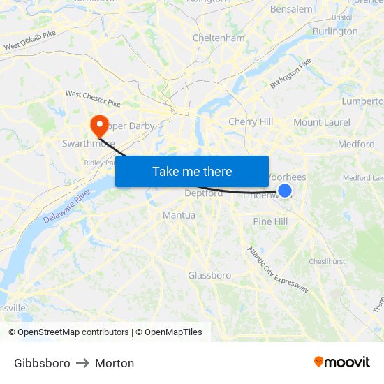 Gibbsboro to Morton map