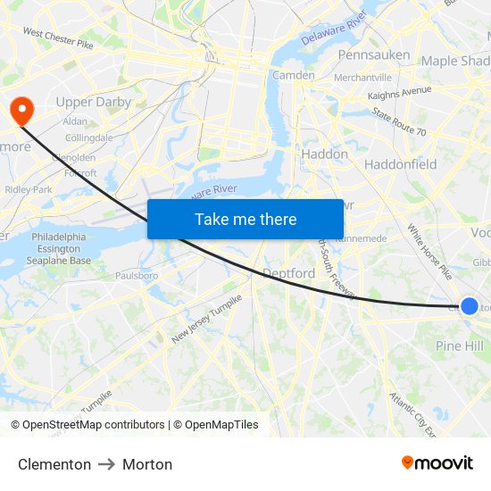 Clementon to Morton map