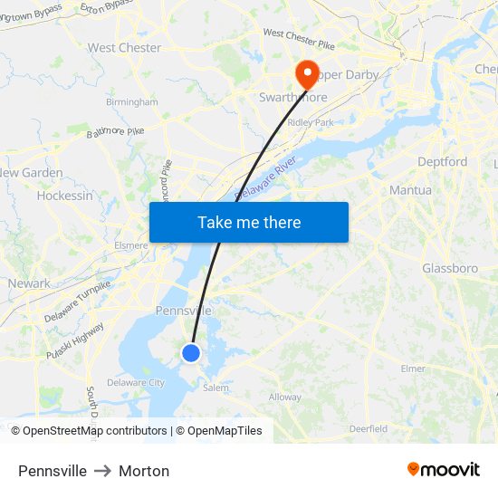 Pennsville to Morton map