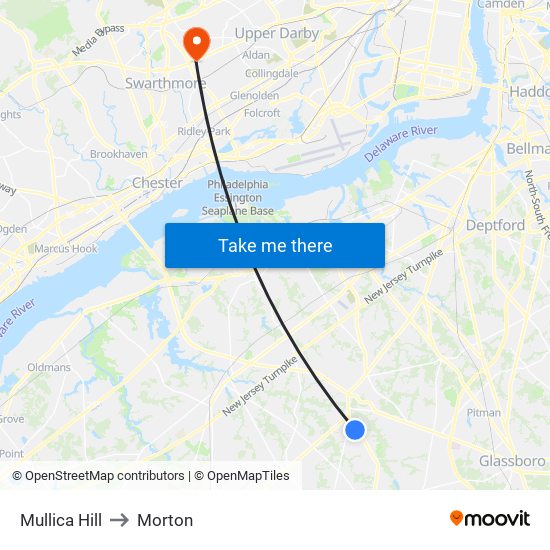 Mullica Hill to Morton map