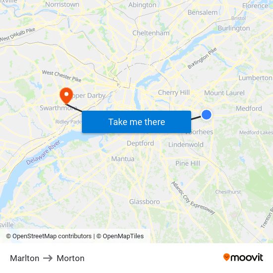 Marlton to Morton map