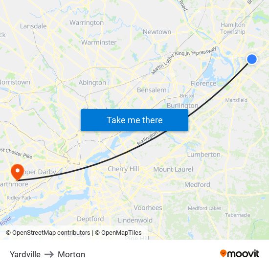 Yardville to Morton map